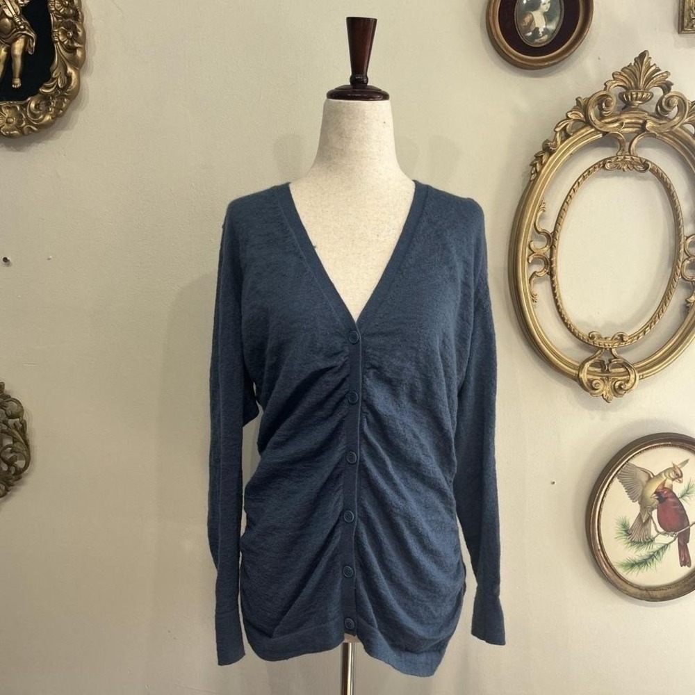 Lafayette 148 New York Vintage Aesthetic Ruched Button Front Cardigan Size L